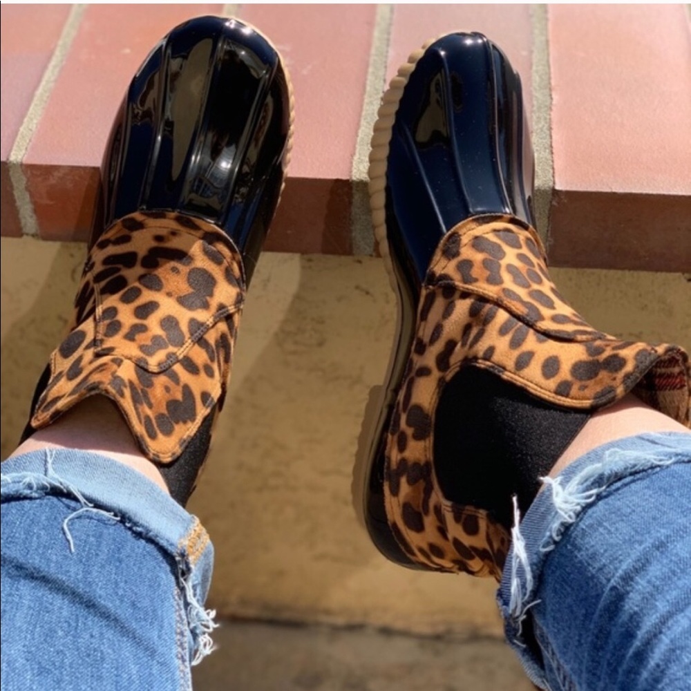 Leopard print duck boots